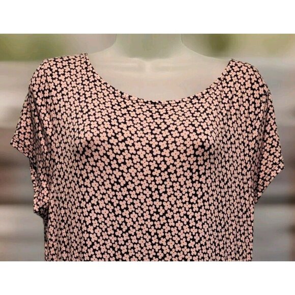 Boden Pink Navy Floral Short Sleeve Stretchy Lightweight Midi Dress Sz 12L - Picture 2 of 8